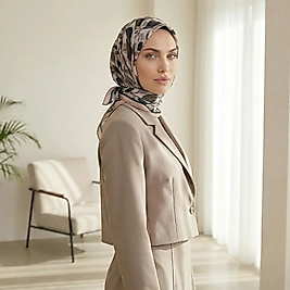 Dijital Soft Geometrik Fırça Desen Eşarp