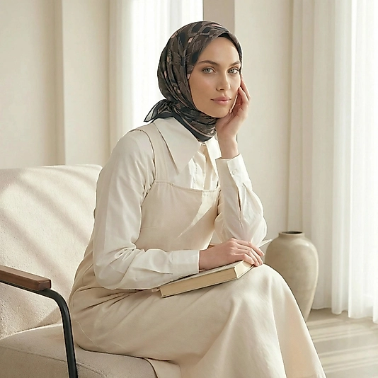 Dijital Soft Geometrik Fırça Desen Eşarp