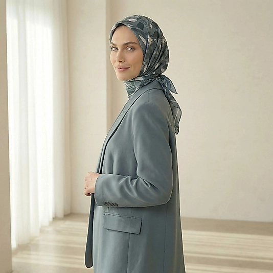 Dijital Soft Geometrik Fırça Desen Eşarp