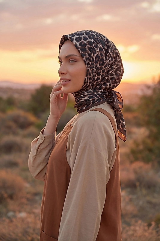 Dijital Soft Leopar Desen Eşarp