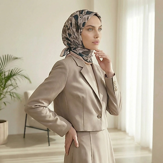 Dijital Soft Geometrik Fırça Desen Eşarp