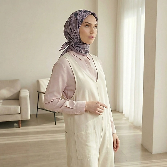 Dijital Soft Geometrik Fırça Desen Eşarp