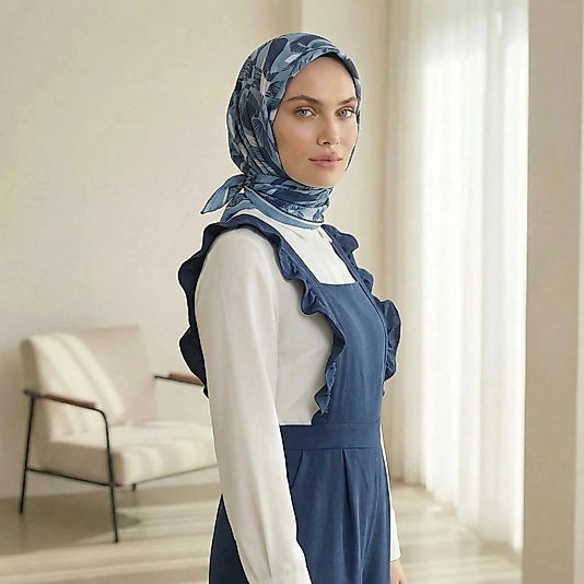 Dijital Soft Geometrik Fırça Desen Eşarp