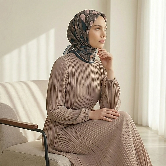 Dijital Soft Geometrik Fırça Desen Eşarp