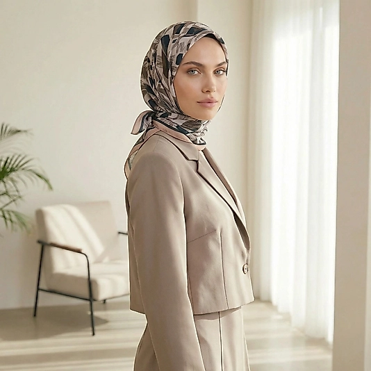 Dijital Soft Geometrik Fırça Desen Eşarp