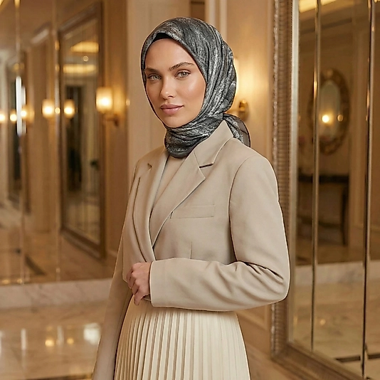 Dijital Soft Mermer Desen Eşarp