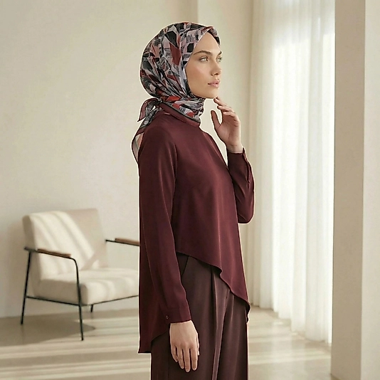 Dijital Soft Geometrik Fırça Desen Eşarp