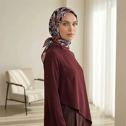 Dijital Soft Geometrik Fırça Desen Eşarp