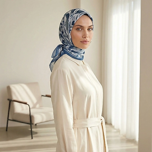 Dijital Soft Geometrik Fırça Desen Eşarp