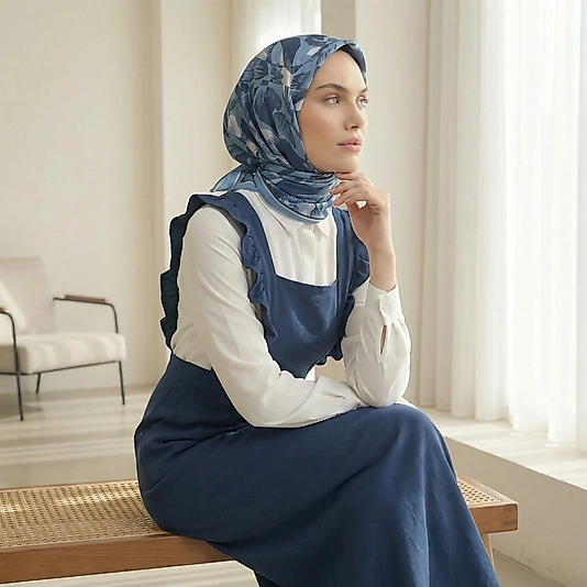 Dijital Soft Geometrik Fırça Desen Eşarp