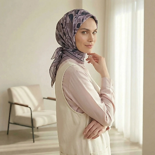 Dijital Soft Geometrik Fırça Desen Eşarp